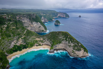 Aerial view of Kelingking beach, Nusa Penida island, Bali, Indonesia