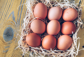 Basket of raw chicken eggs