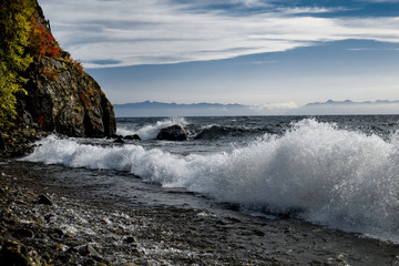 waves crashing on rocks