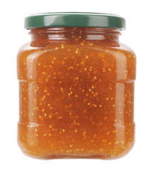 Homemade fig jam or marmalade in glass jar