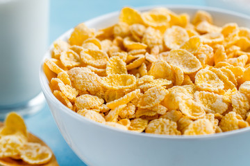 Yellow frosted corn flakes bowl for dry, cereals breakfast