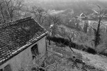 Rothenburg ob der Tauber, Germany - 18 February 2019: The streets of Rothenburg