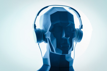 Silhouette of a cyber digital head in a headphones as a dj