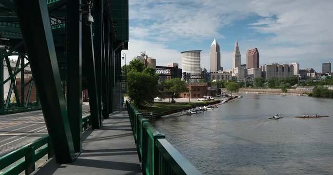 Downtown Cleveland city skyline in Ohio USA