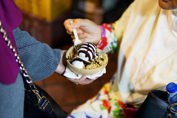 Johor Bahru,Malaysia - February 2019 : A famous thailand coconut ice cream sold on street in Johor Bahru