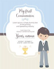 My first communion invitation vertical. Boy invitation with cute frame