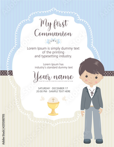 My first communion invitation vertical. Boy invitation with cute frame