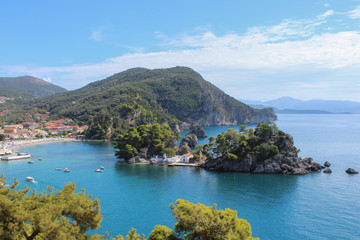 Naklejka premium The coast of Parga and island of Panagia, Greece.