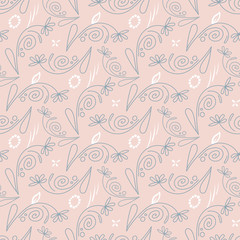 Gentle seamless pattern with outline of a flower.