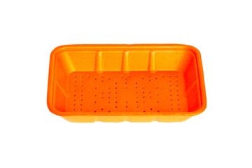 Orange food container on white background top view.