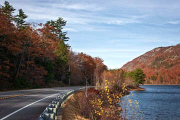 Scenic Road with Mountain and Lake