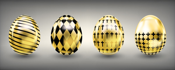 Easter shiny glance golden eggs with black crosses and rumbs
