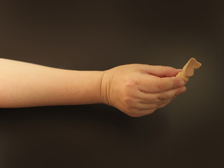 Board game of chess. Female hand holds wooden chess piece horse. Concept logic, strategy, winning