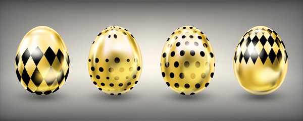 Easter shiny glance golden eggs with black dot and rumb