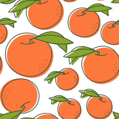 Peach seamless pattern. Hand drawn fresh exotic fruit. Vector sketch background. Color doodle wallpaper