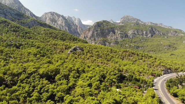 Aerial view of Mountains and Coast National Park in Turkey, Beldibi village