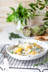 pumpkin gnocchi with mushroom and cream sauce