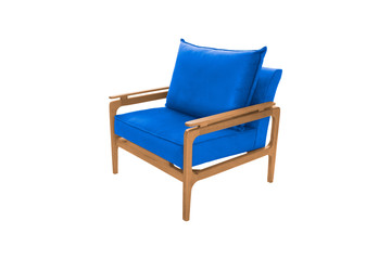 Blue fabric and wood armchair modern designer