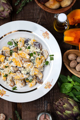 pumpkin gnocchi with mushroom and cream sauce