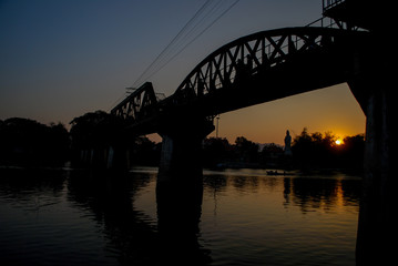 Sunset over the bridge on the River Kwai.