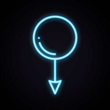 Bright neon gender men sign. Glowing blue sex symbol. Male, couple, relationship light theme.