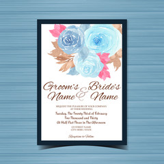 Vintage Watercolor Floral wedding invitation with gorgeous blue roses