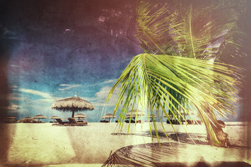 Retro postcard with Maldivian beach