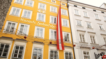 Mozart's birthplace in Salzburg during winter, birthplace of Mozart, genius of classical music