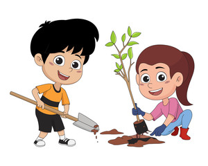 kid planting a tree.