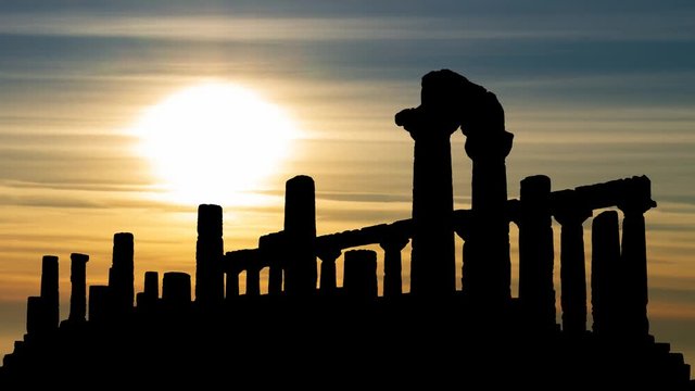 Valley of the Temples or Valle dei Templi at Sunset, archaeological site in Agrigento, one of the most outstanding examples of Greater Greece art and architecture, Sicily, Italy
