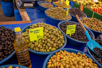 Bostanli / Izmir / Turkey, February 20, 2019, Bostanli bazaar olive market