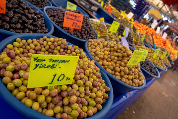 Bostanli / Izmir / Turkey, February 20, 2019, Bostanli bazaar olive market