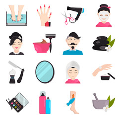 Spa and beauty salon color vector icons set. Flat design