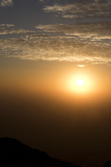 Beautiful sunset on the top of Jabel Hafeet mountain, Al Ain city, UAE. Asia.