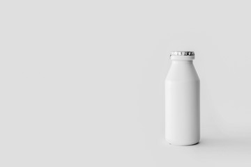 White Yogurt Milk Plastic Bottle.  Isolated On soft gray Background. Mock Up Template Ready For Your Design. 3D rendering.