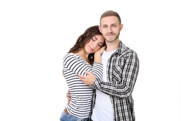 Beautiful young couple isolated on white background