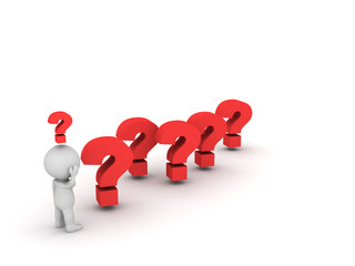 3D Character Looking at Many Question Symbols