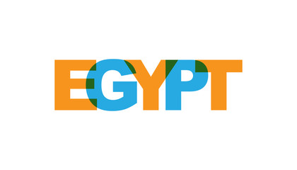 Egypt, phrase overlap color no transparency. Concept of simple text for typography poster, sticker design, apparel print, greeting card or postcard. Graphic slogan isolated on white background.
