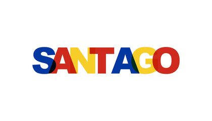 Santiago, phrase overlap color no transparency. Concept of simple text for typography poster, sticker design, apparel print, greeting card or postcard. Graphic slogan isolated on white background.