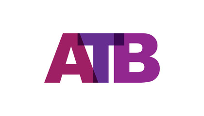 ATB, phrase overlap color no transparency. Concept of simple text for typography poster, sticker design, apparel print, greeting card or postcard. Graphic slogan isolated on white background.