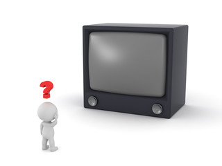 Confused 3D Character with Large CRT TV