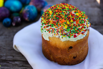 easter traditional cupcake with beautiful decorations on festive table