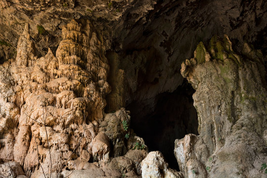 Cave with stalactites of Agia Sofia in Crete. Topolia Gorge cave, Greece