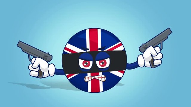 Cartoon Great Britain United Kingdom   Bandit Gangster Killer with Face Animation with Alpha Matte