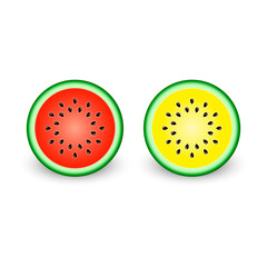 Fototapeta premium Watermelon slice on white background, red and yellow, Vector isolated illustration