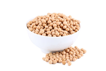 Chickpeas in bowl isolated on white background