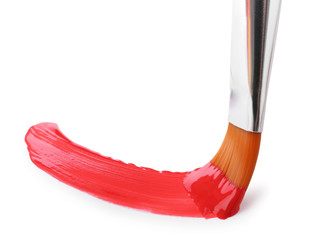 Brush with color paint and stroke on white background