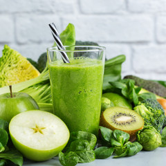 Green smoothie with vegetables for healthy, raw, vegan diet