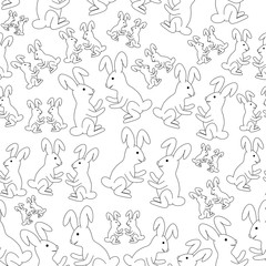 Seamless pattern with vector image of hares. Animals play with each other. Pattern for wallpaper, fabric, children's clothing, bed linen.