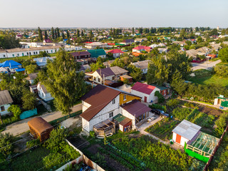 Top view of one-storey residential buildings in Gryazi town of Lipetsk region, Russia